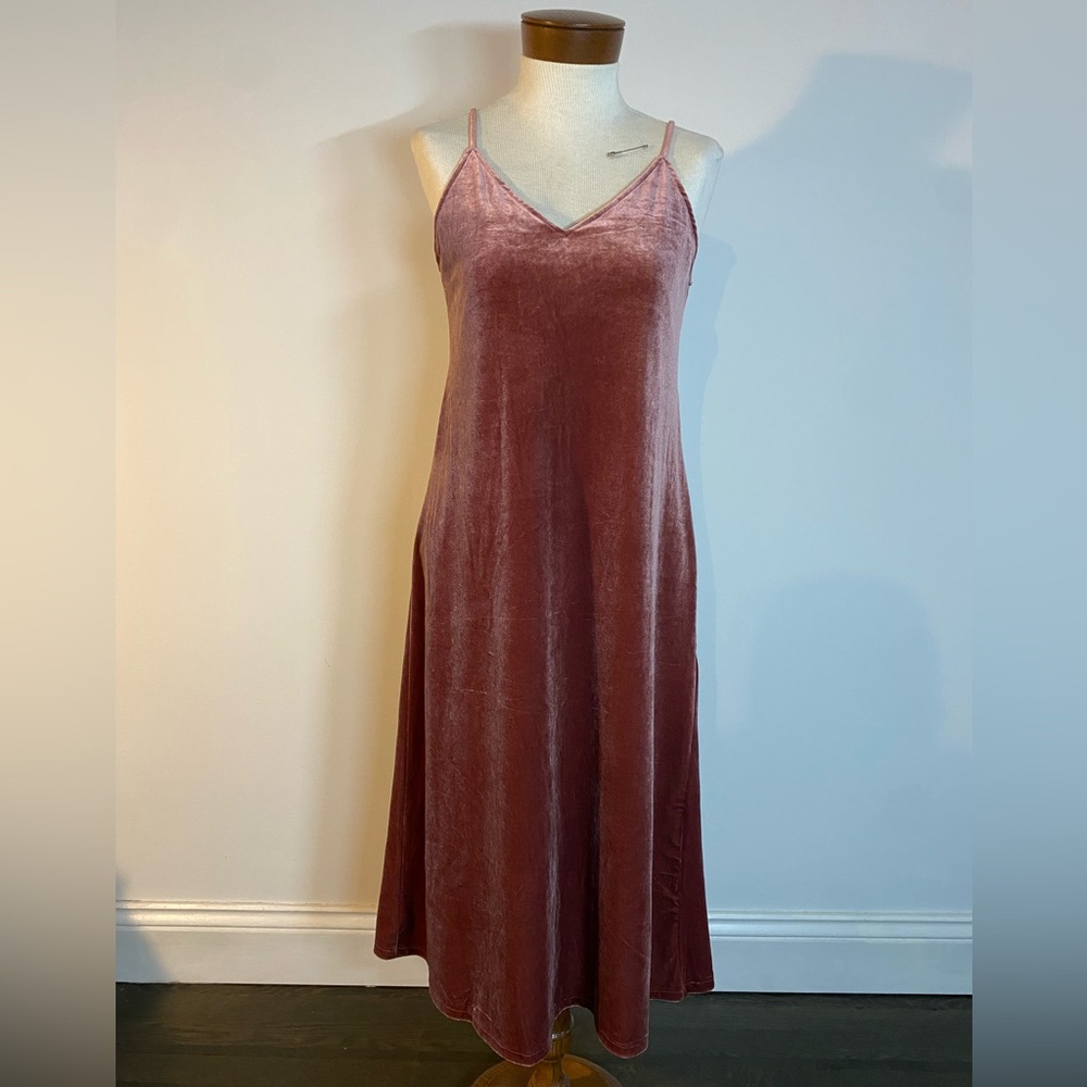 Velvet Slip Dress Midi Dusty Rose Pink Size S XS Y2K 90’s